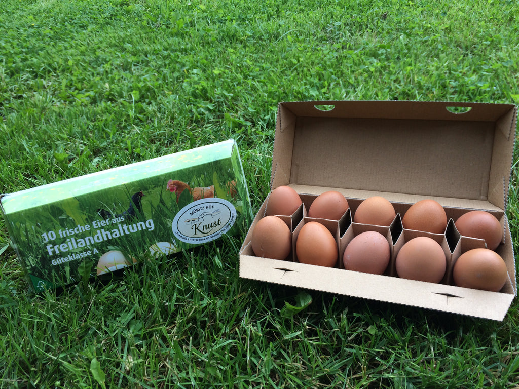 Frische Land-Eier* aus unserem mobilen Hühnerwagen - 10er-Pack (unsortiert)
