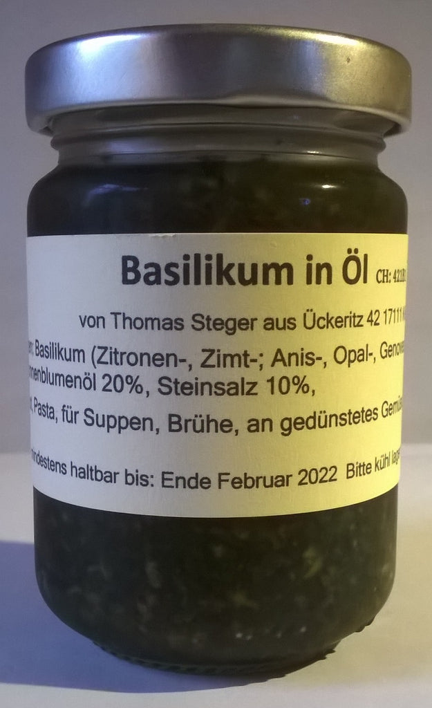 Basilikum gehackt in Öl und Salz Glas 135g
